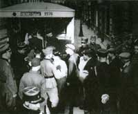 The day of shame, 16th July 1942, when the French police rounded up 12,884 people for the SS, including 4,051 children and 5,802 women, most of whom met their death at Auschwitz. Here, jewish detainees leave Velodrome d'Hiver for Drancy camp.